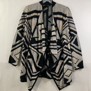 Lucky Brand Sweater Women M Black Blue Geometric Aztec Draped Cozy Outdoor Cabin